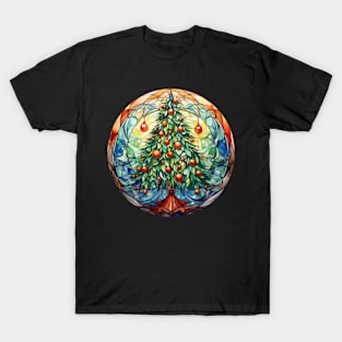 Stained glass window with Christmas tree T-Shirt